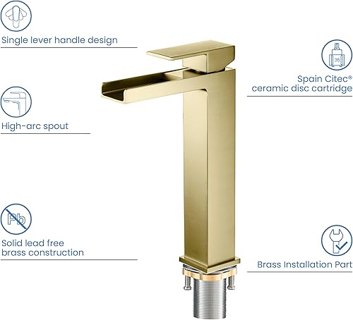 Vista 28 de KIBI Grifo de lavabo de baño en cascada Grifo de latón de una sola manija con manguera de suministro de agua Construcción de latón duradero