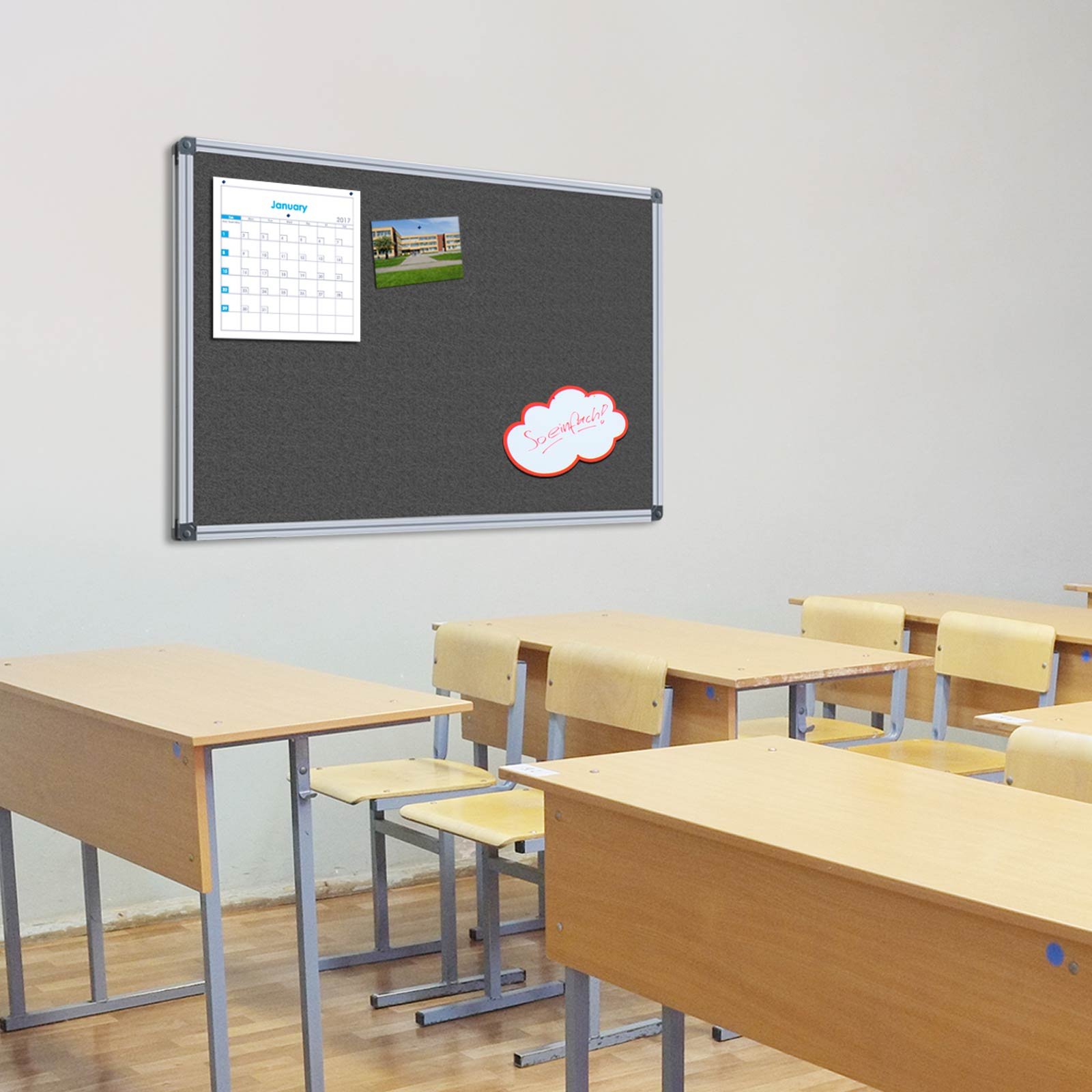 Floordirekt Filz-Pinnwand mit Aluminium-Rahmen Filztafel Moderationstafel Größen (180 x 90 cm, Grau)