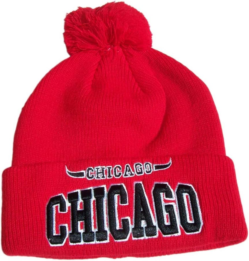 Chicago Pom Beanie Bulls Hat Cap Red Winter Ski Hat