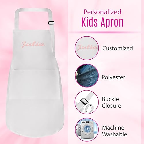 Miniatura 51 de Juego de delantal personalizado y sombrero de chef, bonito disfraz de chef para niños, delantales con bolsillos para cocinar, pintar, fiestas Negro