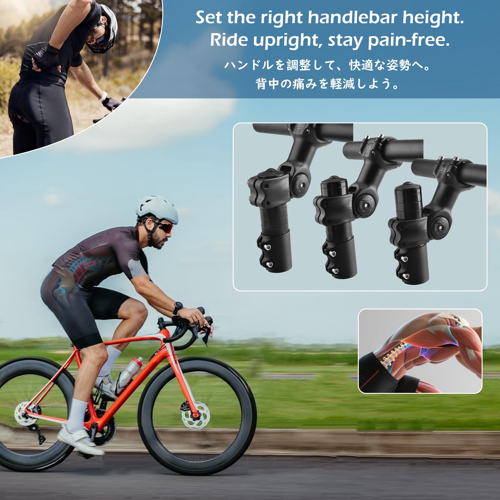 TRIWONDER Prolunga Manubrio Bici 28.6mm, Rialzo Regolabile per Attacco Manubrio e Stelo Forcella, in Lega Alluminio per MTB Bici da Corsa Città e Strada