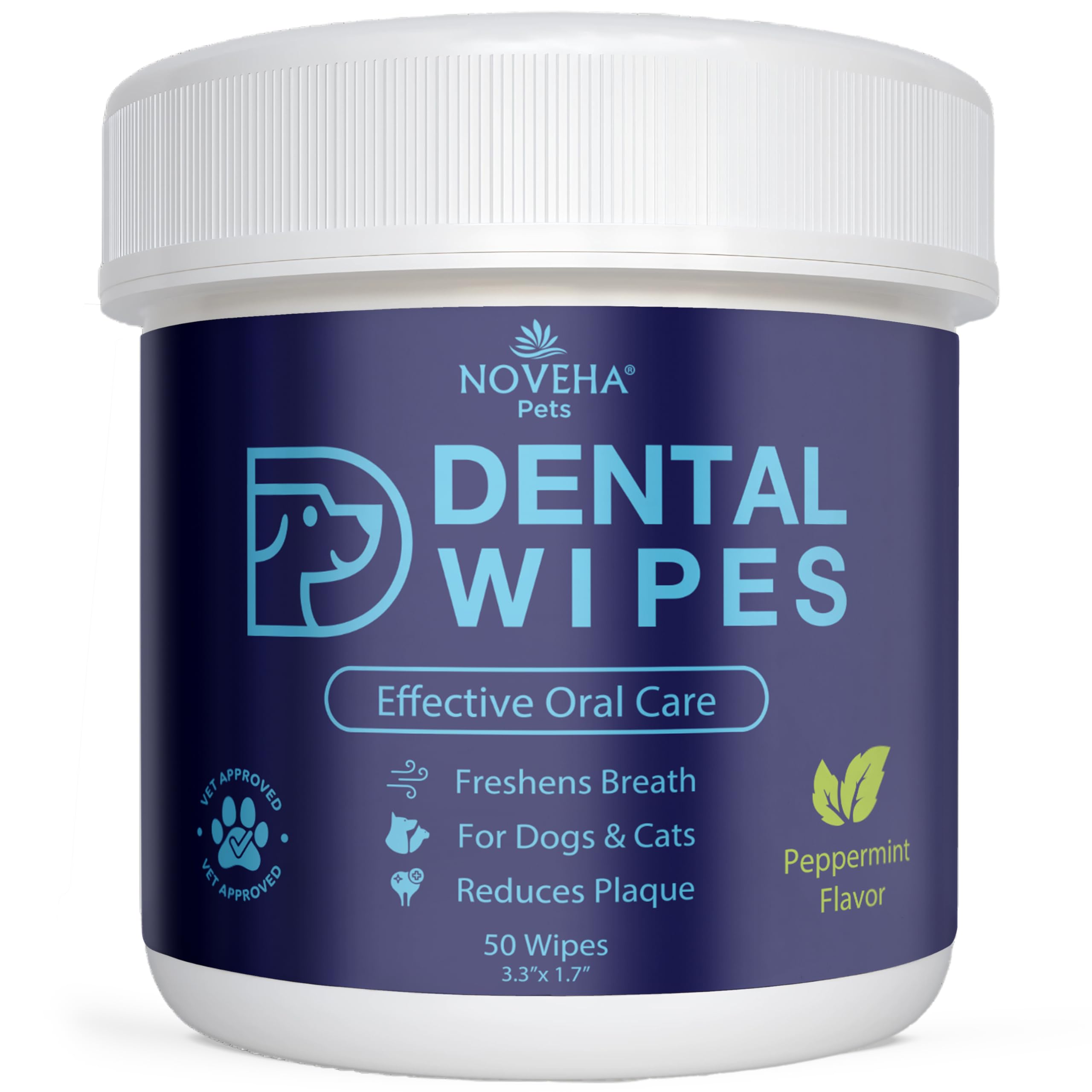 NOVEHA 50PCs Pets Dental Finger Wipes for Dogs & Cats, White