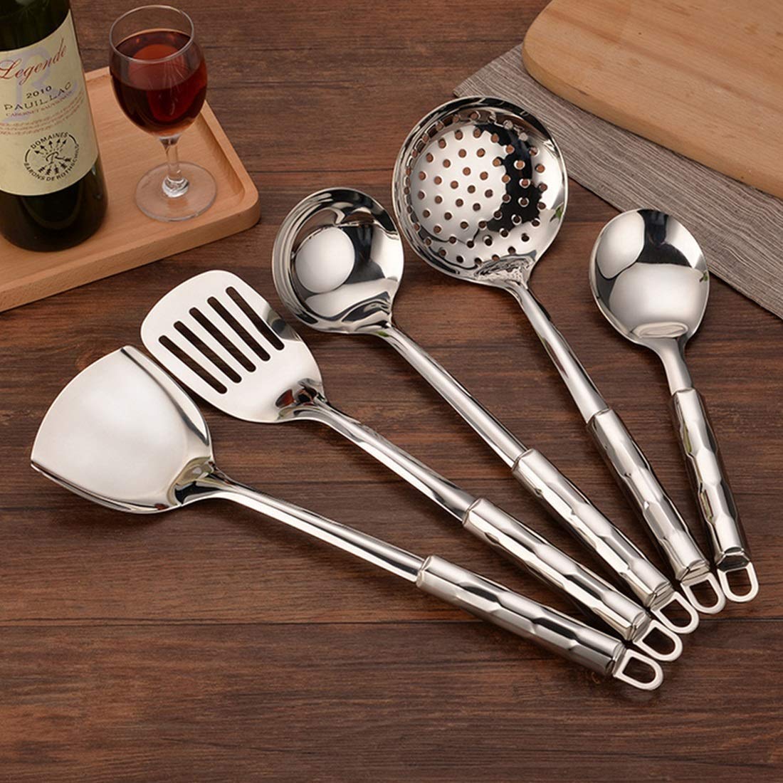 BAtlam Utensilios de Cocina de Acero Inoxidable, Juego de Utensilios de Cocina de cucharas Principales para Servir