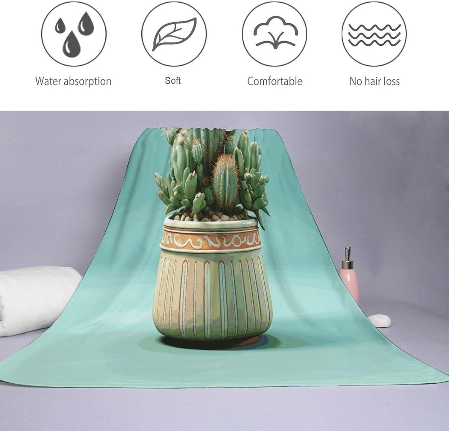 Cactus Flower Pot Towel Vacation Accessories Essentials Soft Lighterweight，Bath Towel for Adults Women Men，Bath Towels Gift for All Occasions, Machine Washable.
