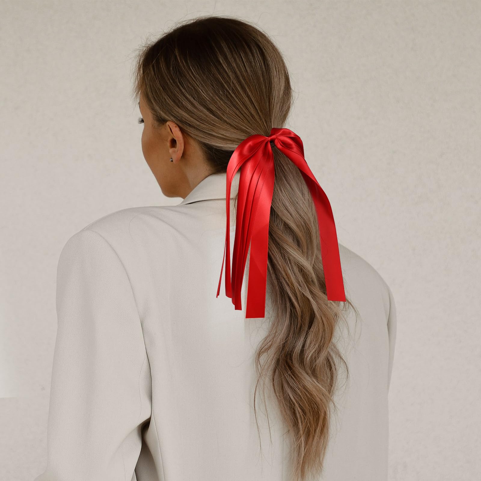 Amazon.com : Red Ribbon Hair Ties Cheer Long Tassel Elastic  display picture 2