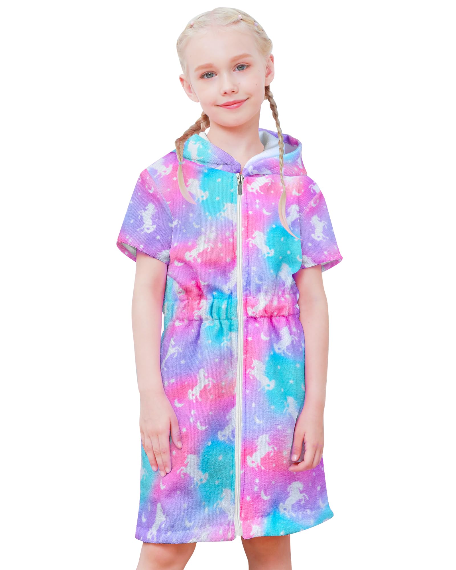 Sylfairy Cover Up for Girls Terry Swim Cover Ups Hooded Terry Kids Cover Up Bathing Suit Beach Dress 4-9Years
