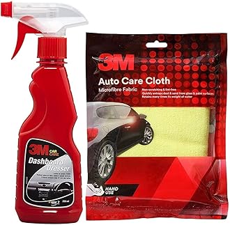 3M Combo of AS Dashboard Dresser (250 ml Spray) and Cloth | Restore Gloss on Dashboard and Other Plastic Parts | Protection from UV Rays & Fading
