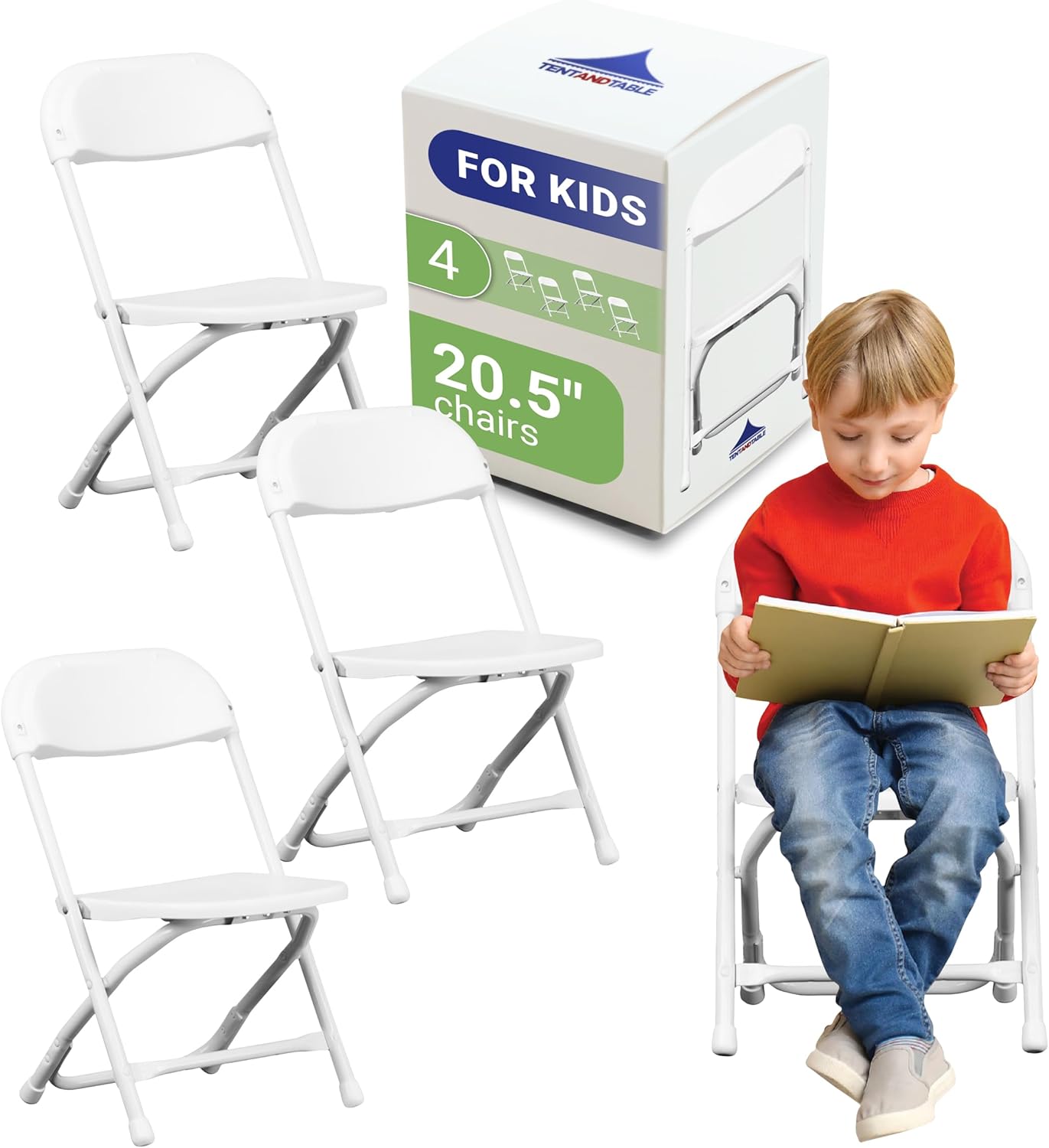 TentandTable Kids Folding Plastic Chair with Metal Frame, Lightweight Stackable Toddler Chairs for Classroom Table Desk Parties Events Weddings and Home Use, White Pack of 4 Chairs