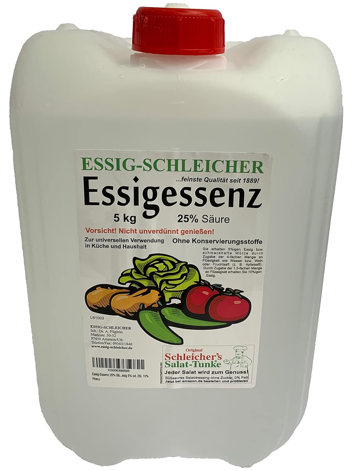 Essig-Schleicher Essigessenz 25% 5KG : Amazon.de: Lebensmittel & Getränke Essig-Schleicher Essigessenz 25% 5KG : Amazon.de: Lebensmittel & Getränke