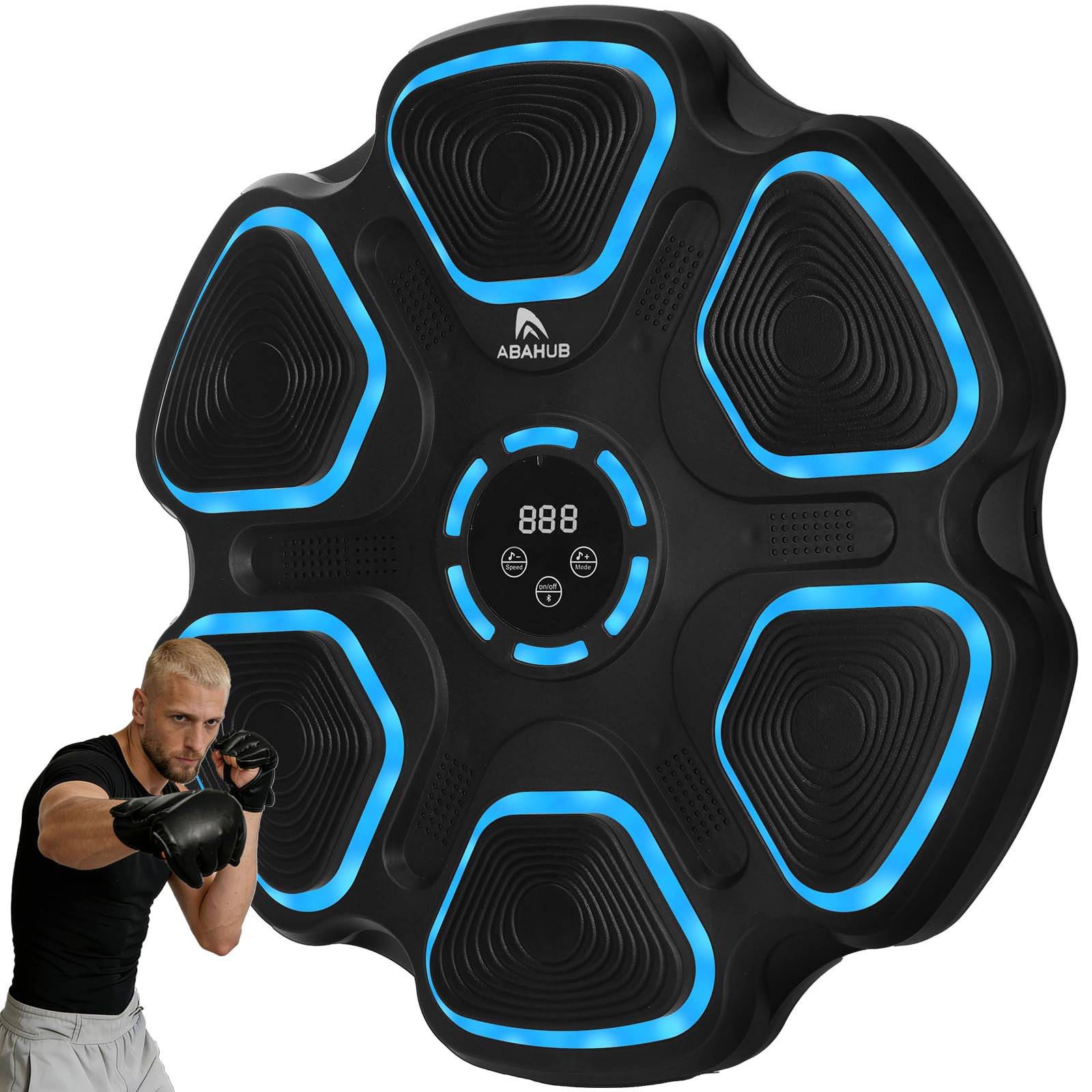 Abahub Music Boxing Machine for Adults & Kids - 11 Modes & Bluetooth Boxing Punch Machine, Home Fitness Equipment with Gloves, Wall Mounted Interactive Boxing Target, Nice Gift Choice, Blue Light