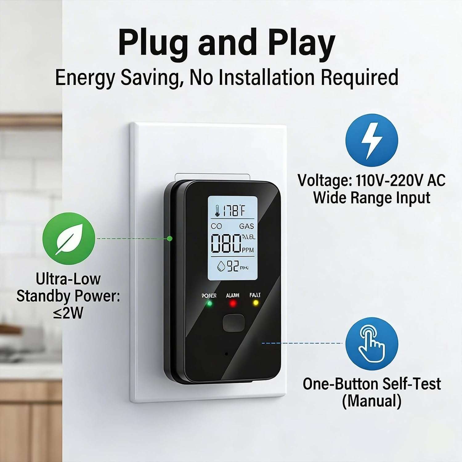 4-in-1 Detector with HD Screen, Home, Hotel, Camping RV (1 pc)