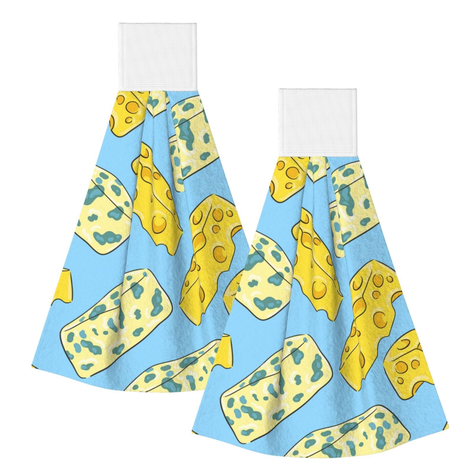 DOPKLNA Cheese And Blue Cheese, 2 Pcs Hanging Coral Fiber Hand Towels for Bathroom, Absorbent Kitchen Towels