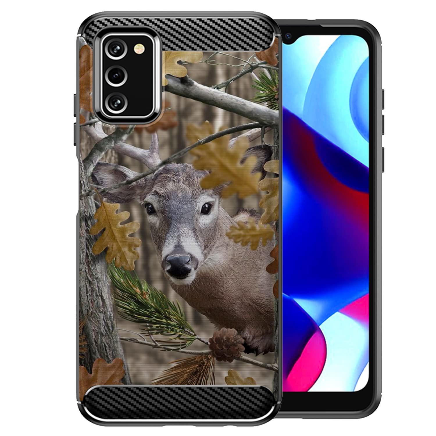 Cases on Deck Deer Case Compatible with [Samsung Galaxy A03S / A03s Case] Hunters Series Slim No Bulk Carbon Fiber Texture Black Flexible TPU Material (Deer Tree Camo)