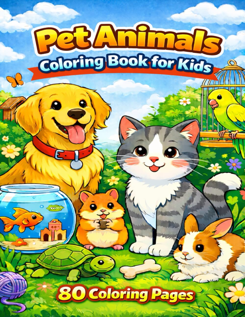Pets Coloring Book for Kids: 80 Coloring Pages