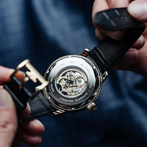 Miniatura 5 de Thomas Earnshaw Reloj automático de esqueleto grande para hombre de 1.890 in con esfera de corazón abierto y correa de cuero genuino ES-8011