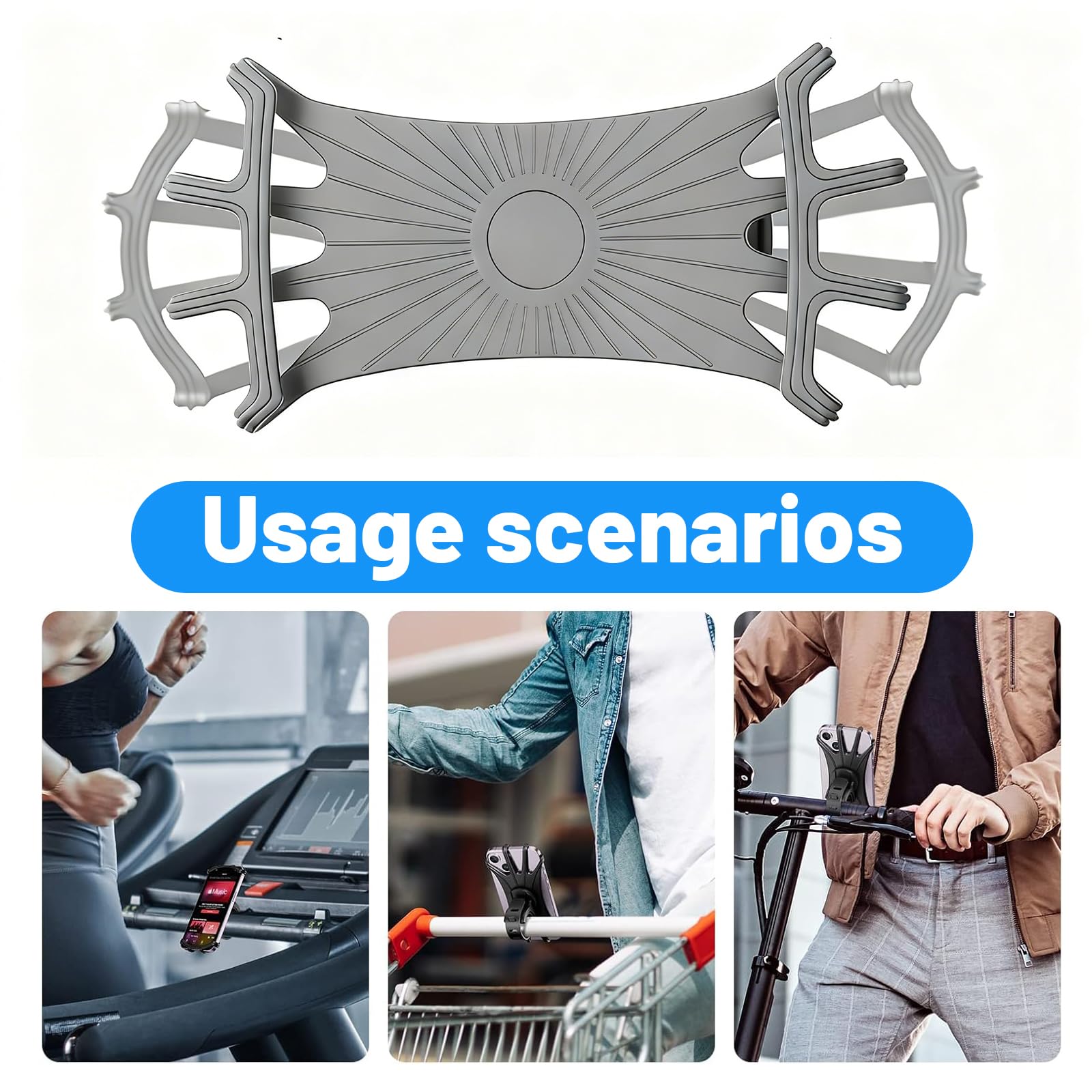 Uniwersalny uchwyt na telefon motocyklowy, rowerowy uchwyt na telefon, obracany o 360°, kompatybilny z iPhone 16/15/14/13, Samsung, na kierownicę rowerową, rower górski, bieżnia, szary