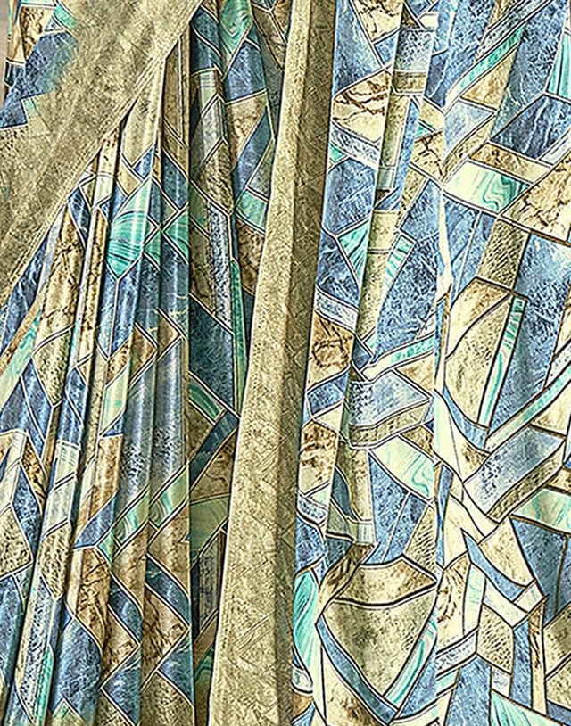 Image of SIRIL Women's Printed Silk Crepe Saree with Unstitched Blouse Piece