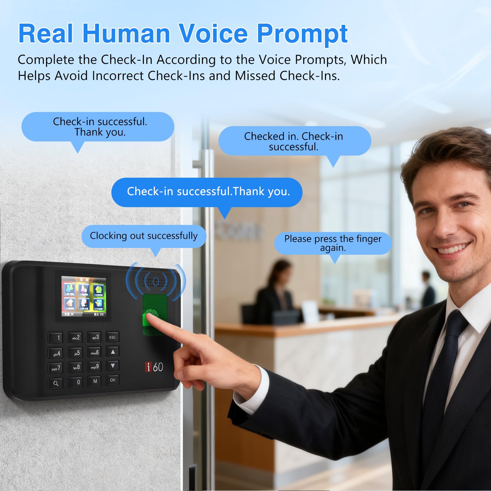 Rilevatore Presenze, Timbracartellini Dipendenti con Impronta Digitale(Può Essere Commutato in Italiano), Timbratrice Presenze Dipendenti Checking-In Registratore Orologio Tempo per Piccole Imprese