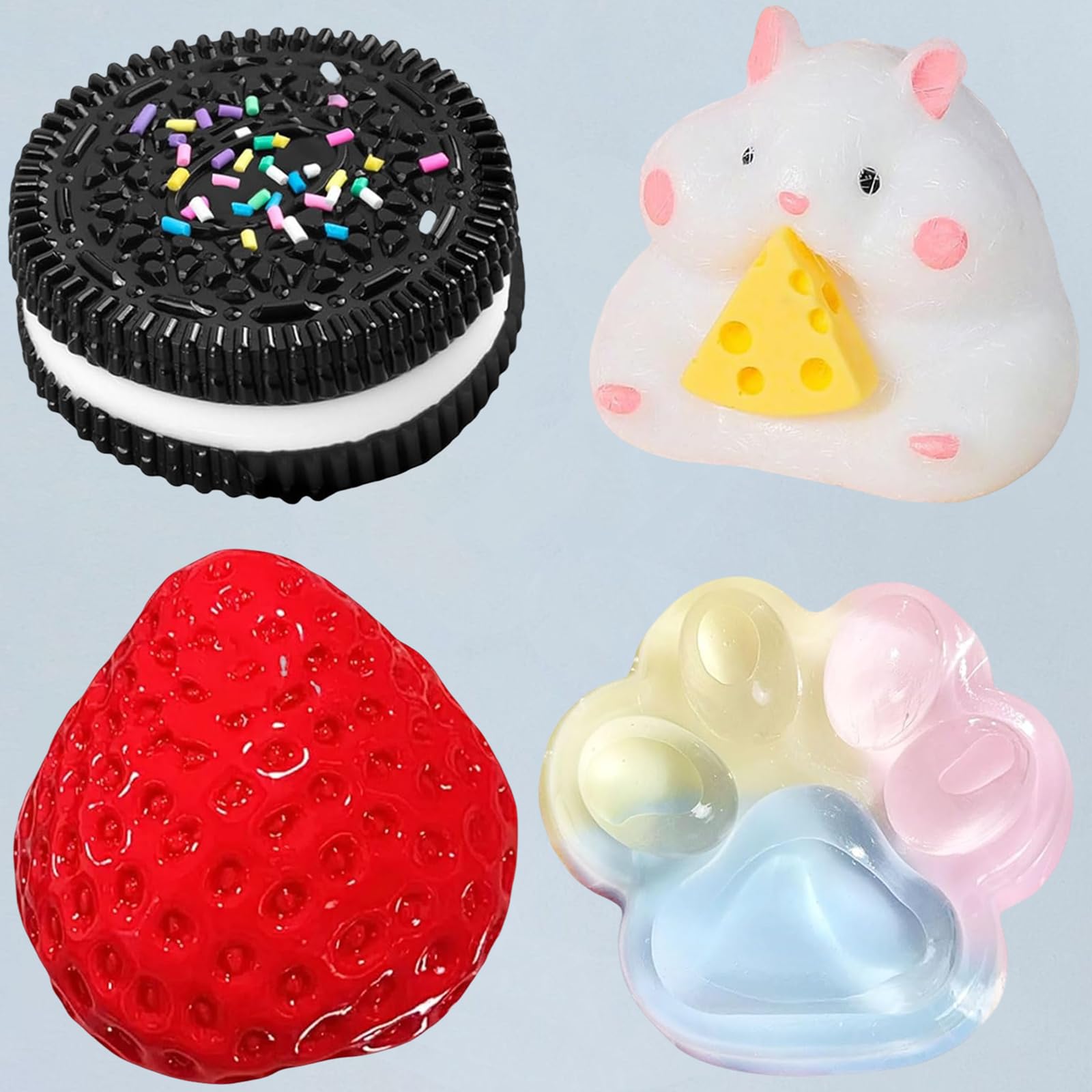4PCS Biscuit Stress Relief Toy for Oreo, Taba Squishy for Oreo, Pinching Biscuit Simulation Toy for Oreo Fufu Squishy Stress Relief Toy Anxiety Relief Sensory Toys (Strawberry)