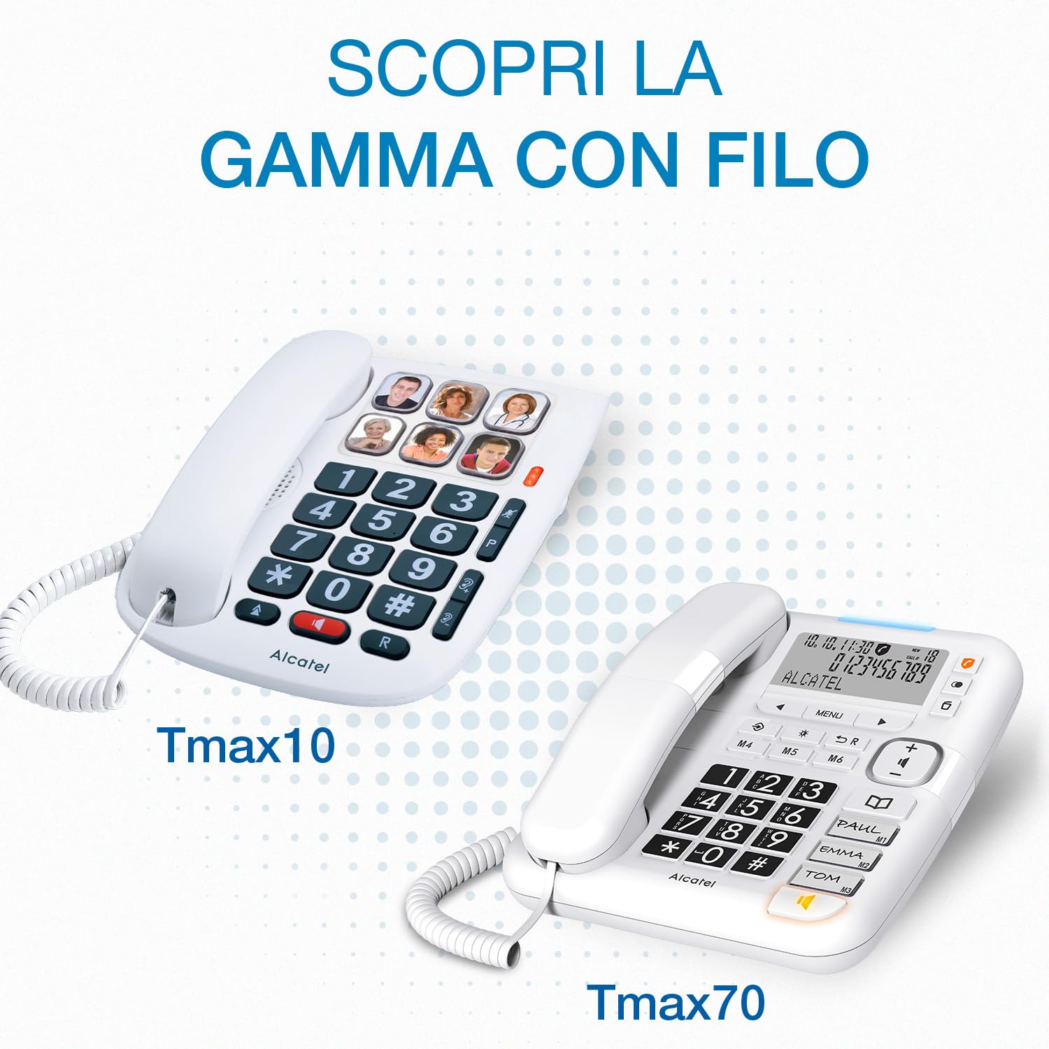 ALCATEL TMAX 10 - Telefono Fisso a Filo per Anziani - Tasti Grandi - Vivavoce - Indicatore Luminoso Chiamata in Arrivo - Tasti con Foto - Compatibile con Apparecchi Acustici - Bianco