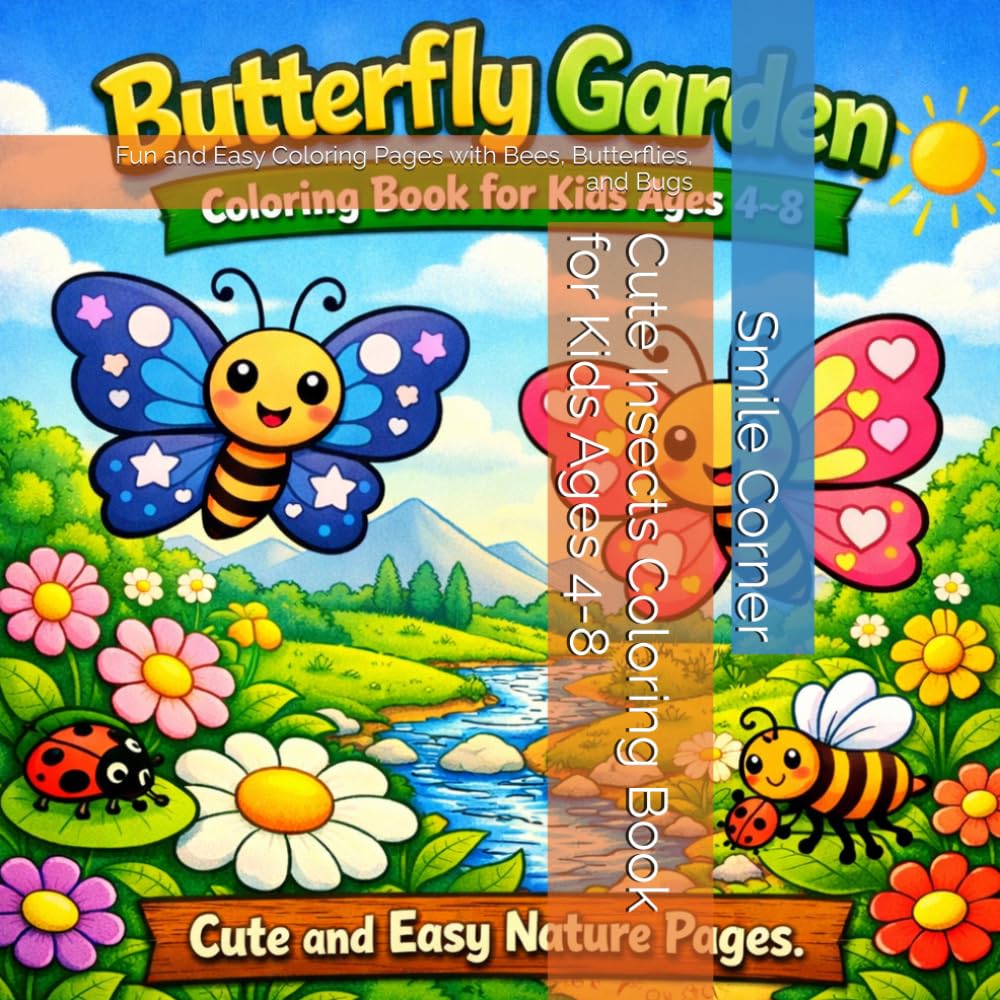 Cute Insects Coloring Book for Kids Ages 4-8: Fun and Easy Coloring Pages with Bees, Butterflies, and Bugs