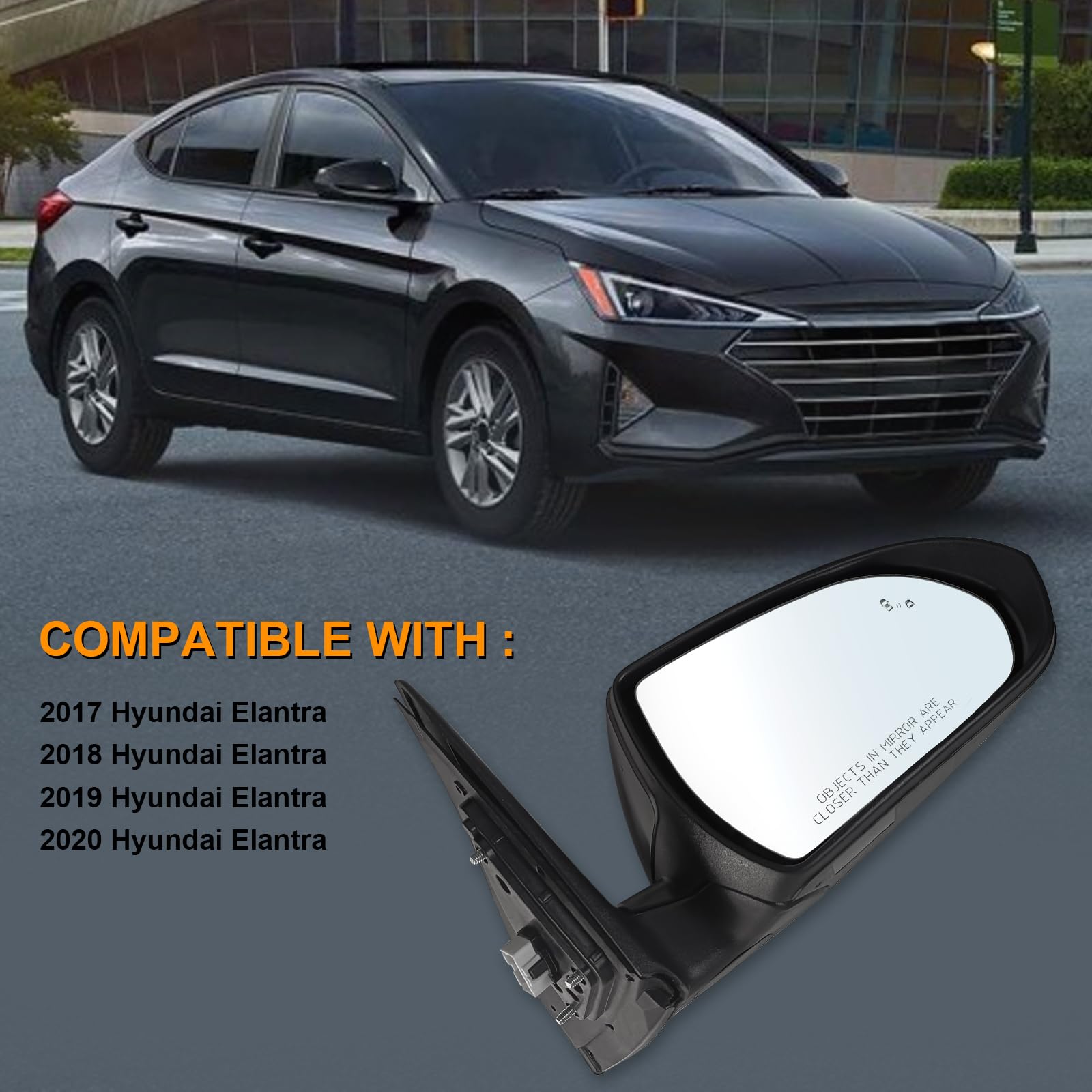 CHELANGHU 7-Pin Driver Side Mirror For Hyundai Elantra 2021-2023 - White, Power Adjust, Heated, Blind Spot Monitoring - View #2