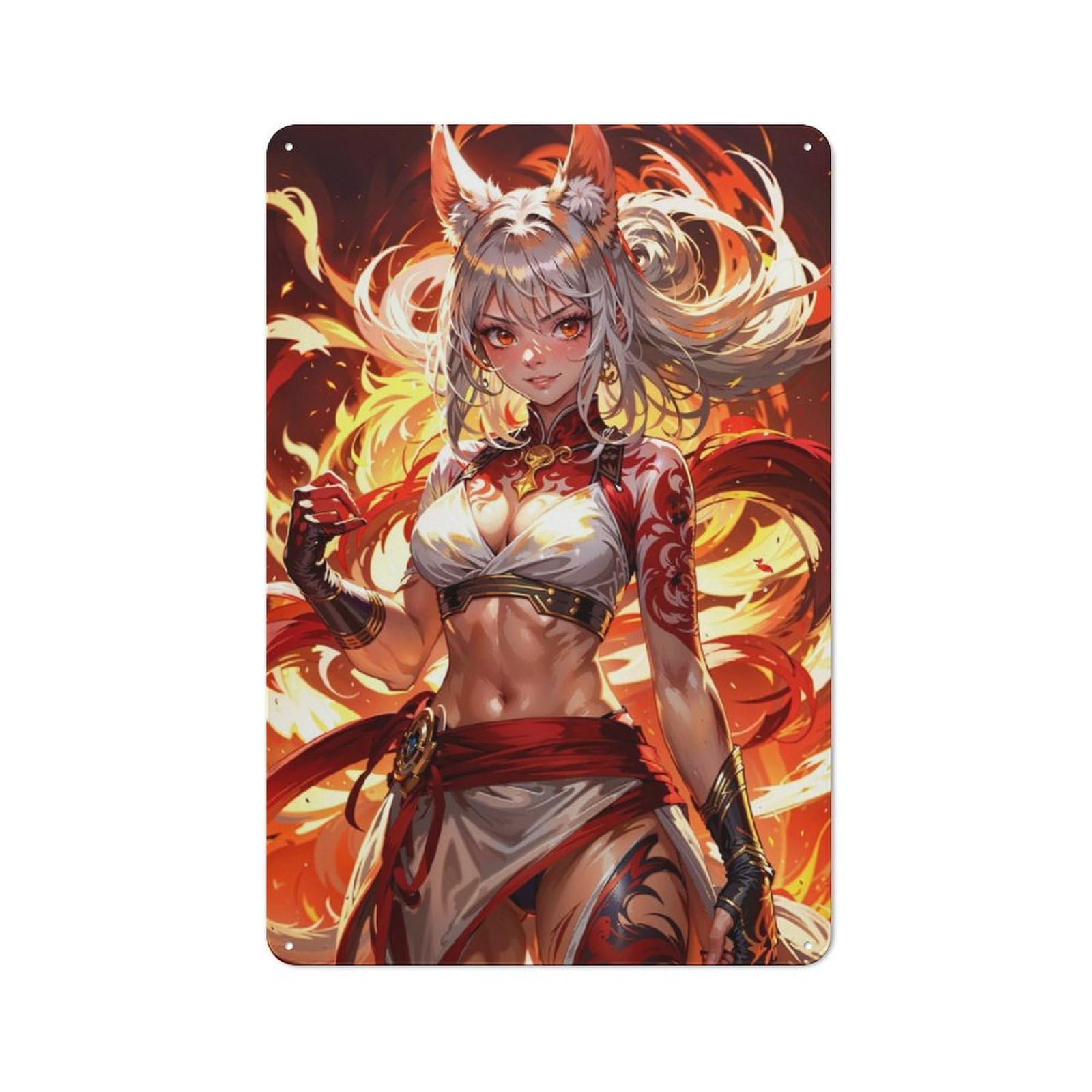 Junmoney Women's Kitsune Brawler Vintage Tin Sign 30X20cm Featuring For Café Or Home Bar, A Metal Wall Feature For Cafés And Home Bars