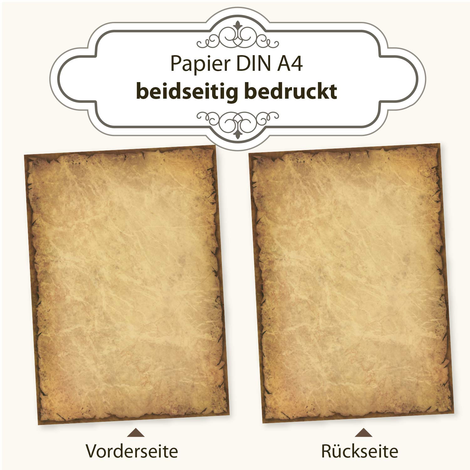 TATMOTIVE Briefpapier Karton Vintage Retro DIN A4, 170 g/qm Beidseitig bedruckbar, 250 Blatt - für Basteln, Einladungskarten, Speisekarten
