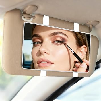 Car Sun Visor Mirror, Cosmetic Makeup Mirrors with Straps, No Light HD Car Interior Cosmetic Mirror, Universal Sun Visor Mirrors for Trucks, Cars, SUVs White