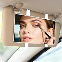 Car Sun Visor Mirror, Cosmetic Makeup Mirror with Strap, No Light HD Car Interior Cosmetic Mirror, Universal Sun Visor Mirror for Truck, Car, SUV White