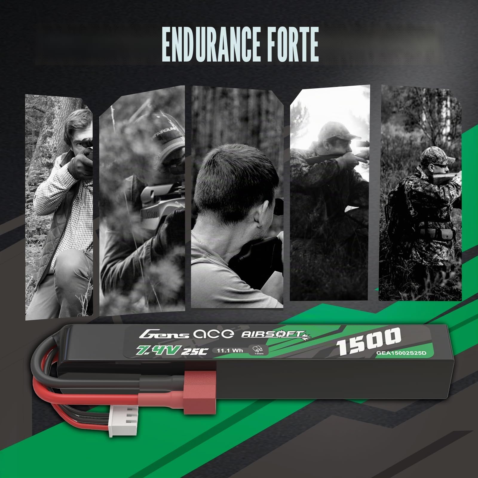 Gens Ace 2S 7,4V 1500mAh 25C Batterie LiPo avec Connecteur T-Plug (Deans), Batterie Rechargeable pour Modélisme et Loisirs, Format Stick Long