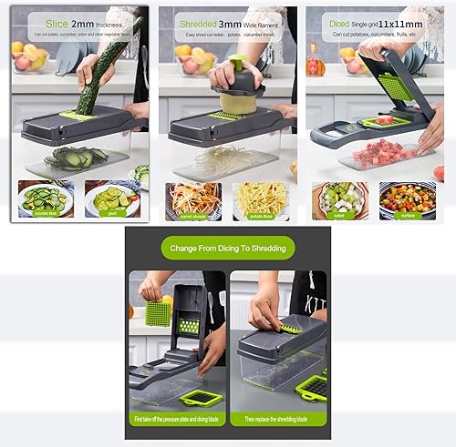 Miniatura 5 de Picador de verduras con recipiente 16 en 1 para picador de ensaladas de cocina, picador de cebolla, picador de verduras con mandolina, contenedor