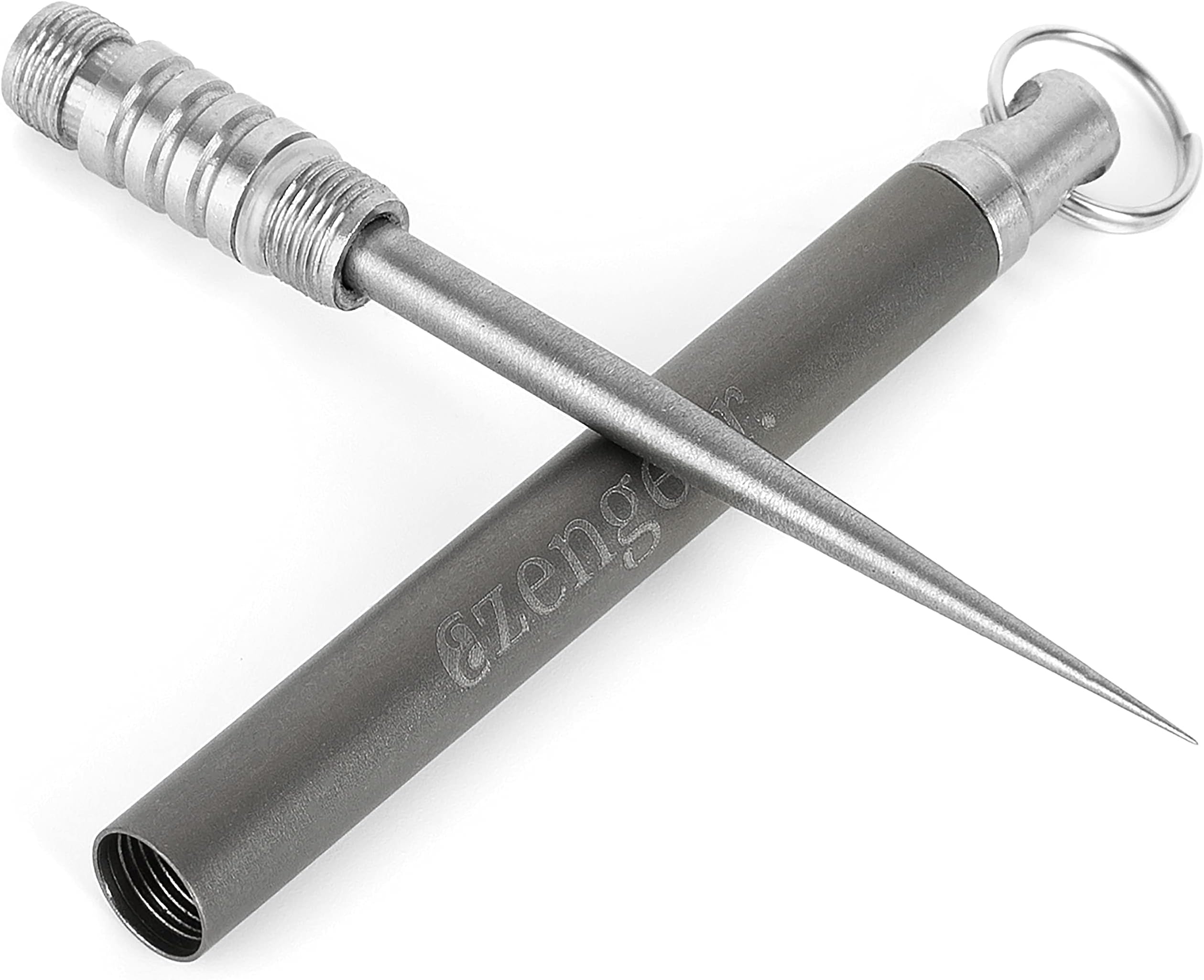aZengear Titanium Toothpick, 8g, 11cm/4.3in, ⌀6mm with Keyring Pocket Holder - Portable, Reusable - Best for Outdoor Camping, Travel, Picnic (One)