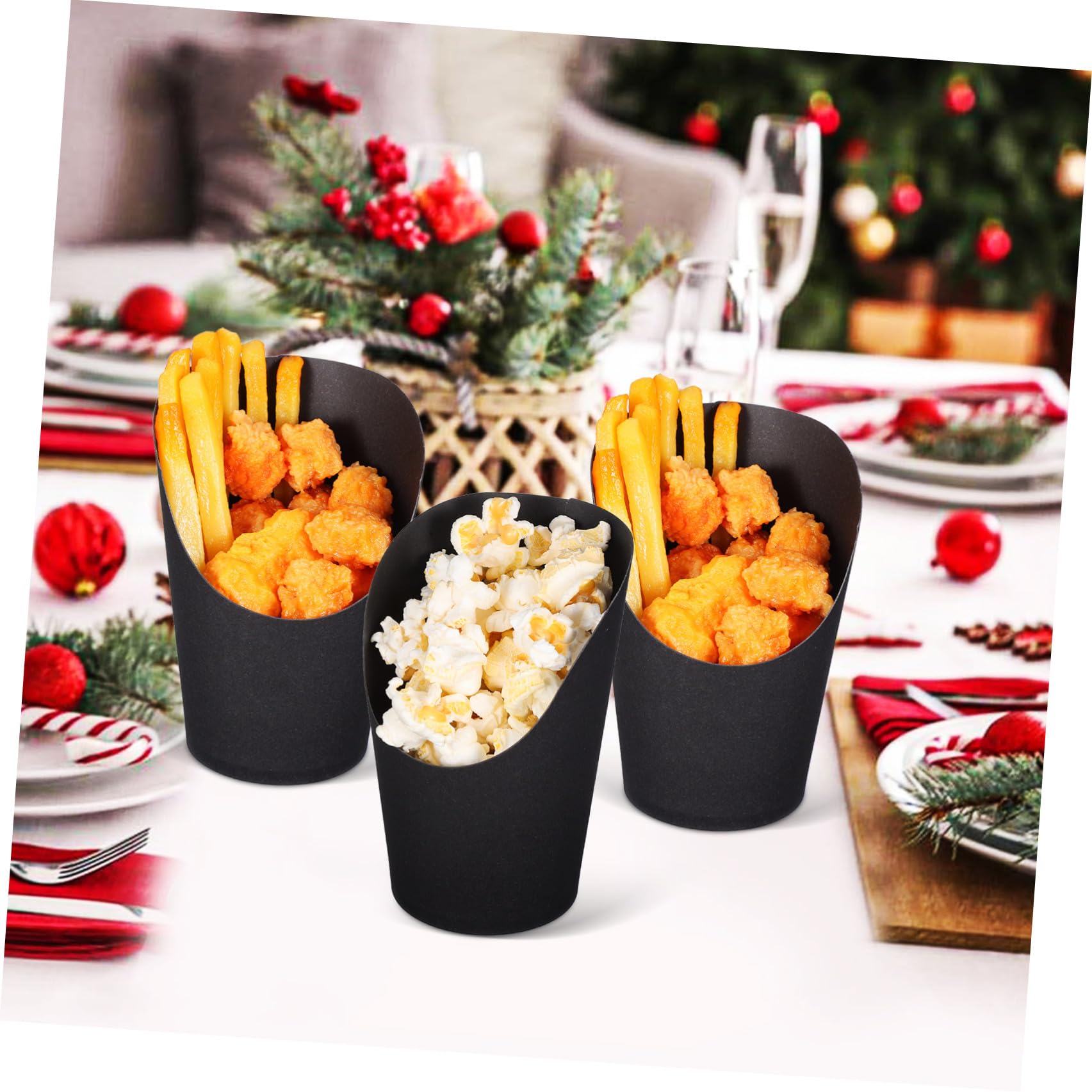 Alasum 100 Bicchieri di Carta Nero Apertura Obliqua da 14oz per Patatine Fritte, Capacità Grande e Comodi, per Eventi e Ristoranti