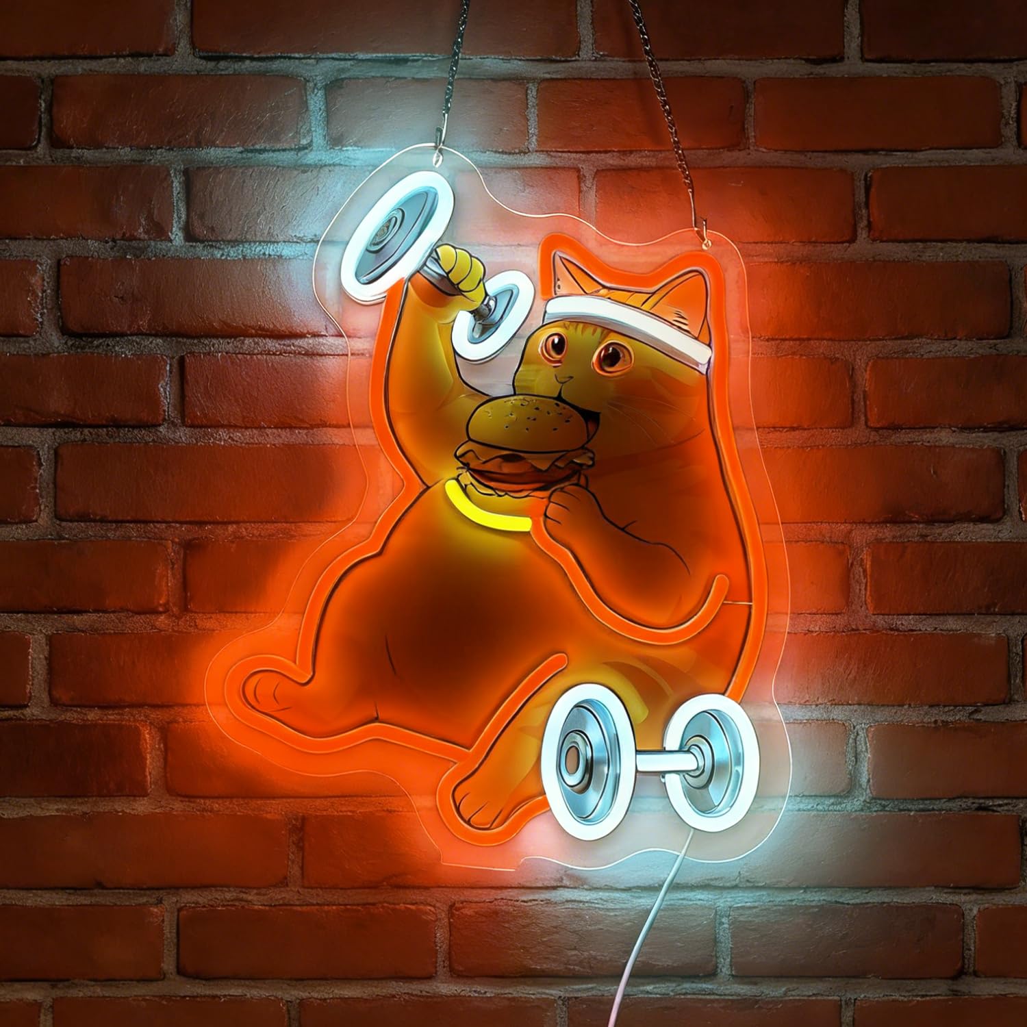 LED Funny Cat Neon Sign Light Up Gym Cat Lights Lighted Eating Neon Signs with Base for Bedroom Dorm Hallway Garage Bar Gaming Room Man Girls Cave Tabletop Wall Decor Art Gifts