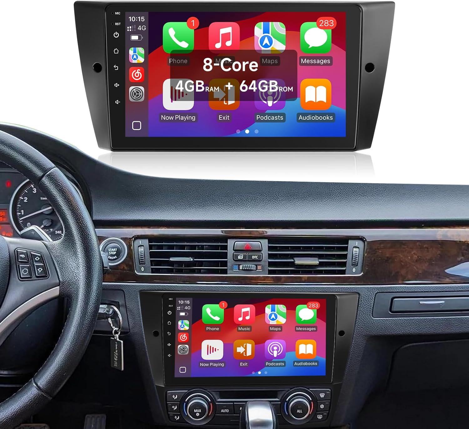 8-Core 4+64GB Car Radio for BMW 3 Series 328i 335i 325i 2005-2011 with Carplay Android Auto, 9Inch Android 13 Touch Screen Stereo for BMW E90/E91/E92/E93 Head Uint (Non Fiber Optic Version)
