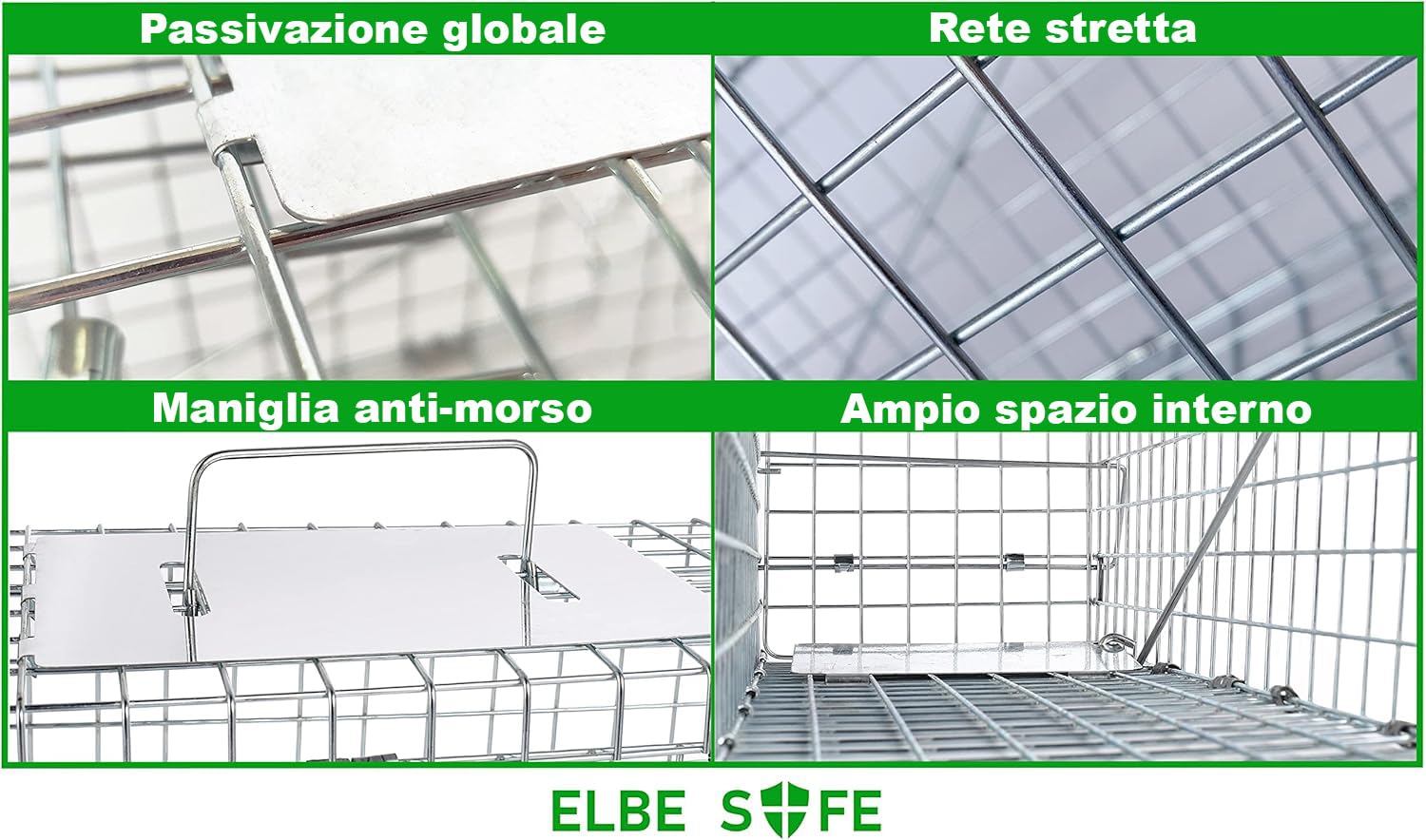Elbe Safe Gabbia Trappola per Vivi 80 x 29 x 32 cm,Gabbia Grandi, Adatto per uso interno ed esterno