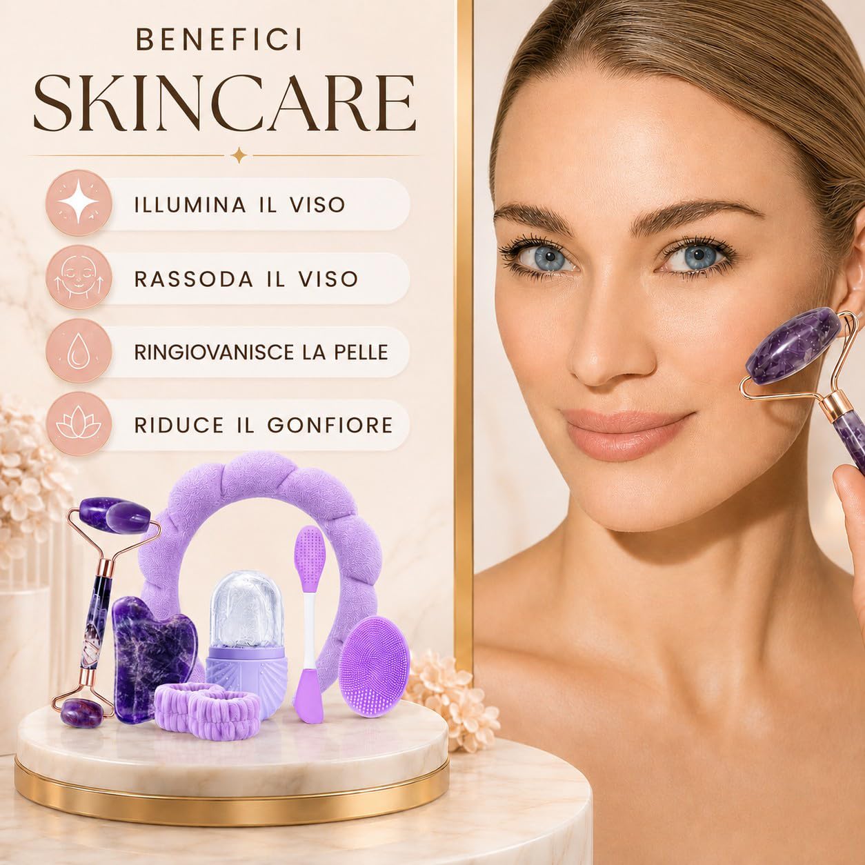 Kit skincare viso completo, set skin care coreana, kit skin care accessori, set skincare bambina, cofanetto regalo donna beauty, beauty routine bambina, kit bellezza regalo donna, massaggiatore viso