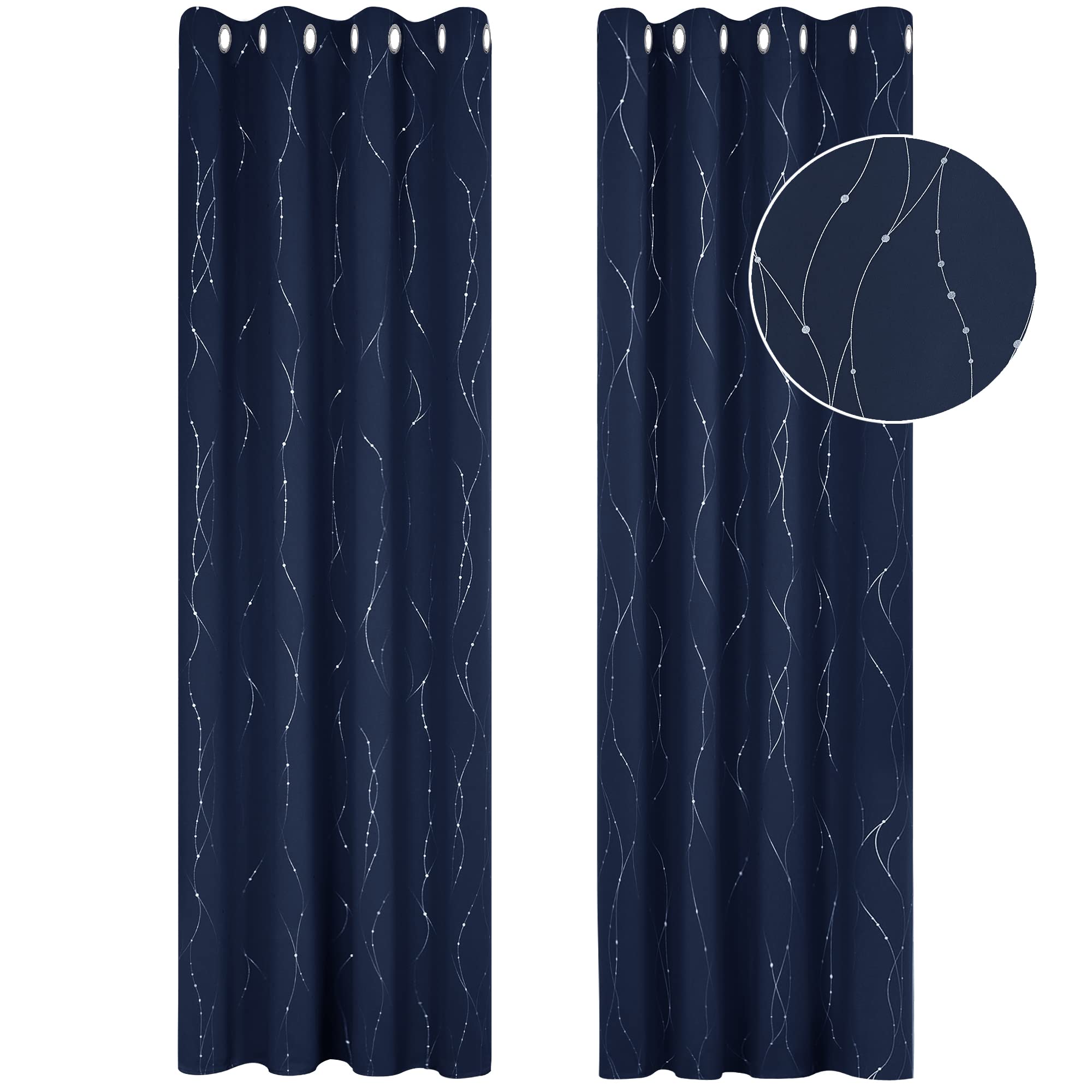 Deconovo Decorative Silver Dotted Line Foil Printed Blackout Curtains Thermal Insulated Curtains Eyelet Curtains for Baby Nursery 52 x 54 Inch Light Grey 2 Panels — view 53