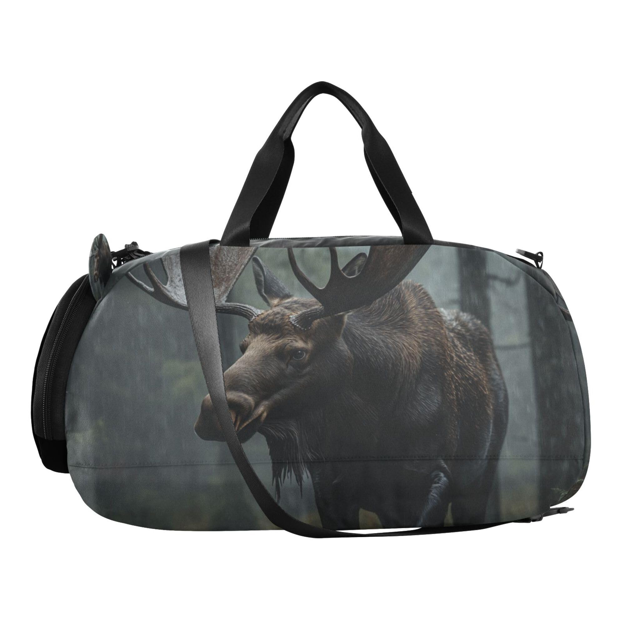 Glaphy Animals Moose in The Rain Duffle Bag for Toddler Boys Girls, Gym Sports Bag with Shoe Compartments, Kids Travel Overnight Weekender Shoulder Bag