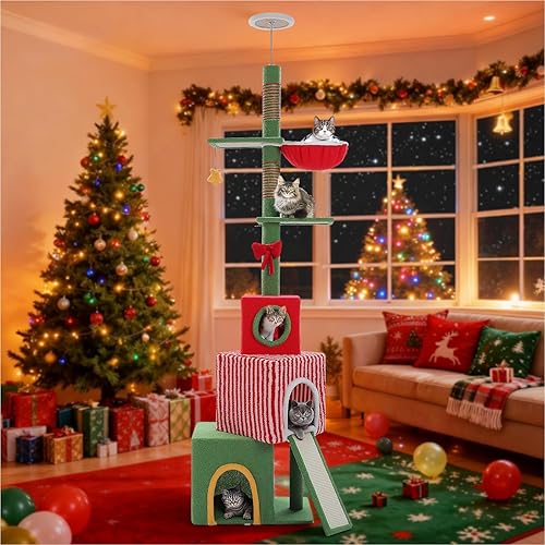 Miniatura 74 de PEQULTI Árbol de gato de 53 pulgadas para gatos de interior, condominio grande, postes rascadores de sisal, hamaca y perca, diseño de cactus fresco