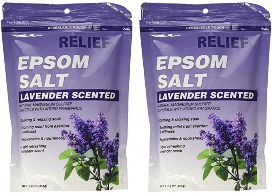 Relief MDEpsom Salt - Lavender Scented, Natural Magnesium Sulfate Crystsals with Added Fragrance, 16 Oz (Set of 2)
