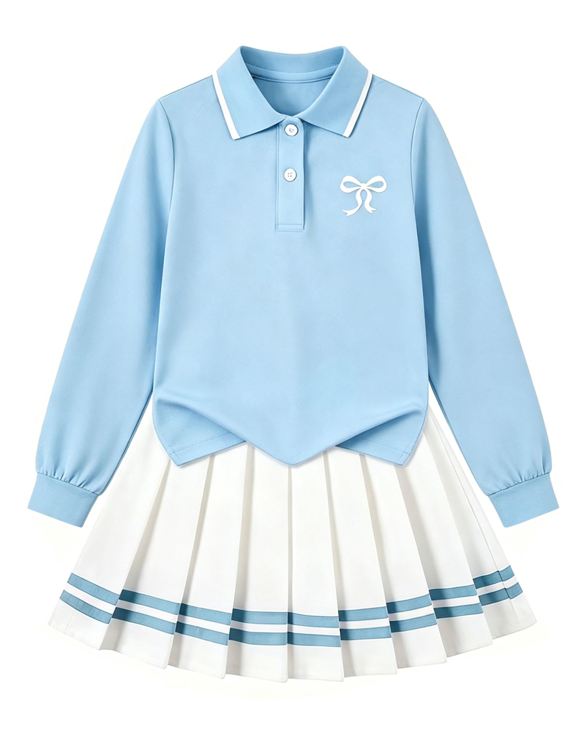 Betusline Girls Skirt Set Long Sleeve Polo &amp; Pleated Skirt, 4-14Y