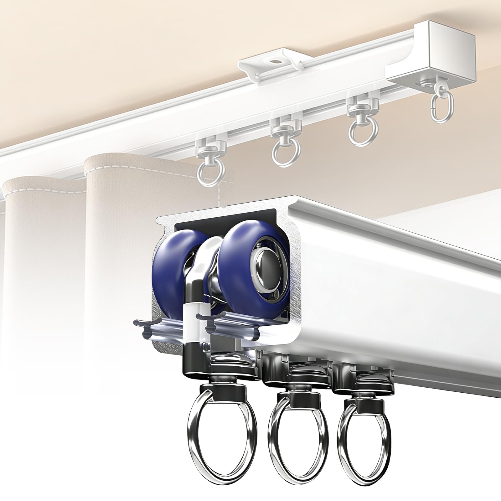 Silent Ceiling Mounted Curtain Track, 2mm Thick Aluminium Curtain Tracks, Heavy Duty Ceiling Curtain Rail for Heavy Curtains, Flexible Curtain Rails for Room Divider (White, 6m/19.6ft) — image 1