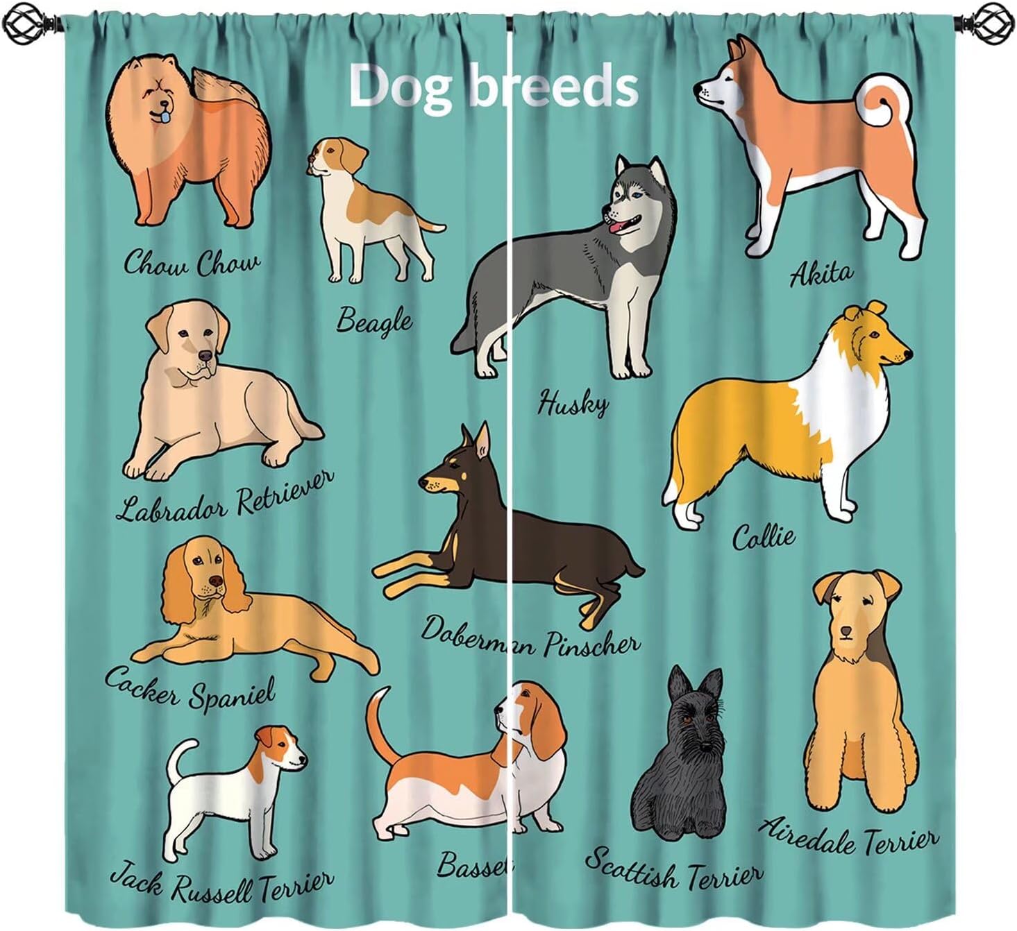 Dog Curtains for Kids Bedroom Decor Cartoon Cute Animals Art Printed Blackout Window Drapes for Living Room Kitchen Decor Fabric Set 2 Panel 42x54 Inch 80% Shading Rate