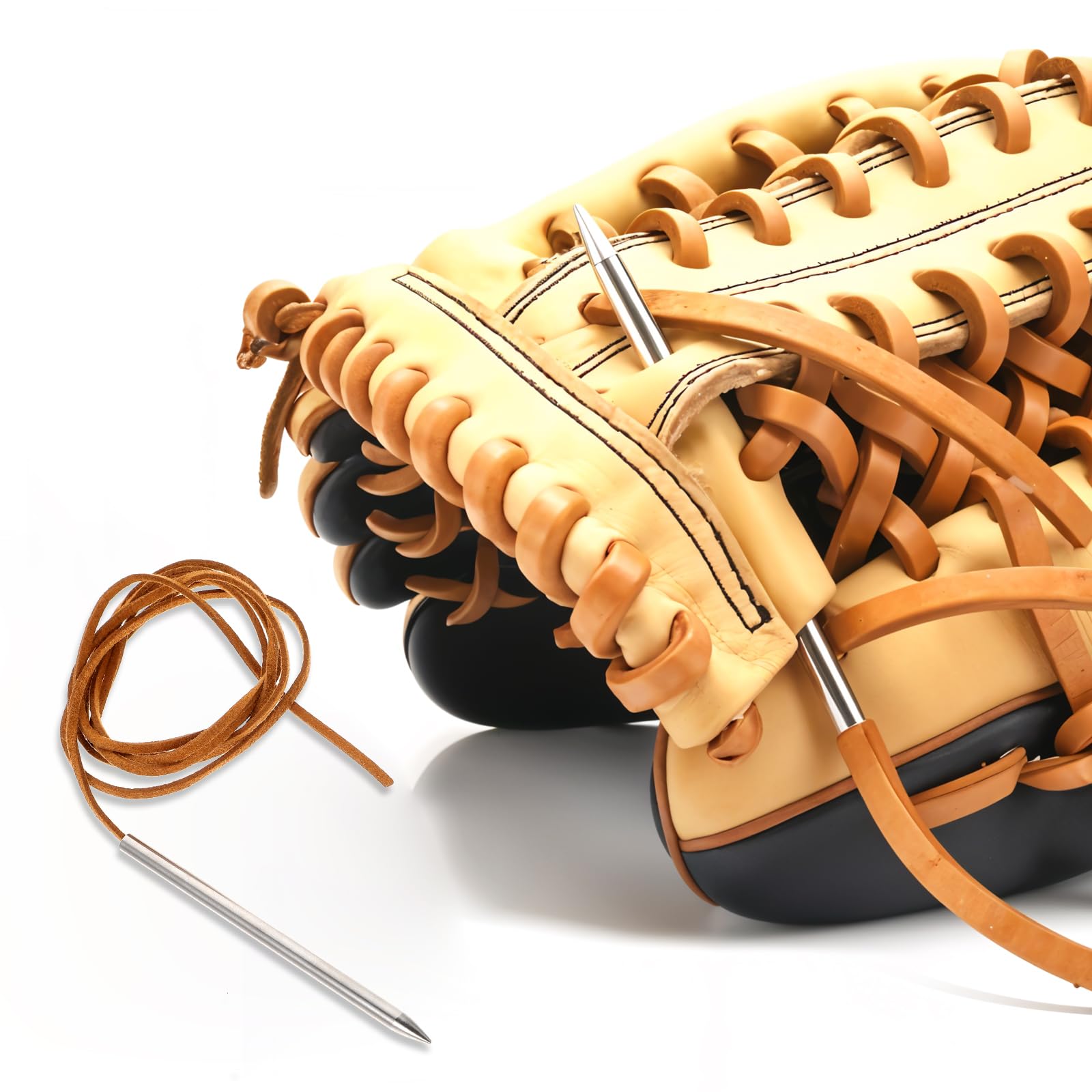 Lot de 5 aiguilles à lacets en cuir - Gant de baseball - En acier inoxydable - Aiguille à tisser pour gants de baseball et de softball - Réparation et outil de laçage