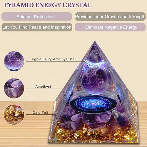 Miniatura 2 de Lmcheny Pirámide de orgón, pirámides de cristal de orgonita con amatista, pirámide de orgón de organito, pirámide de cristal curativo natural para