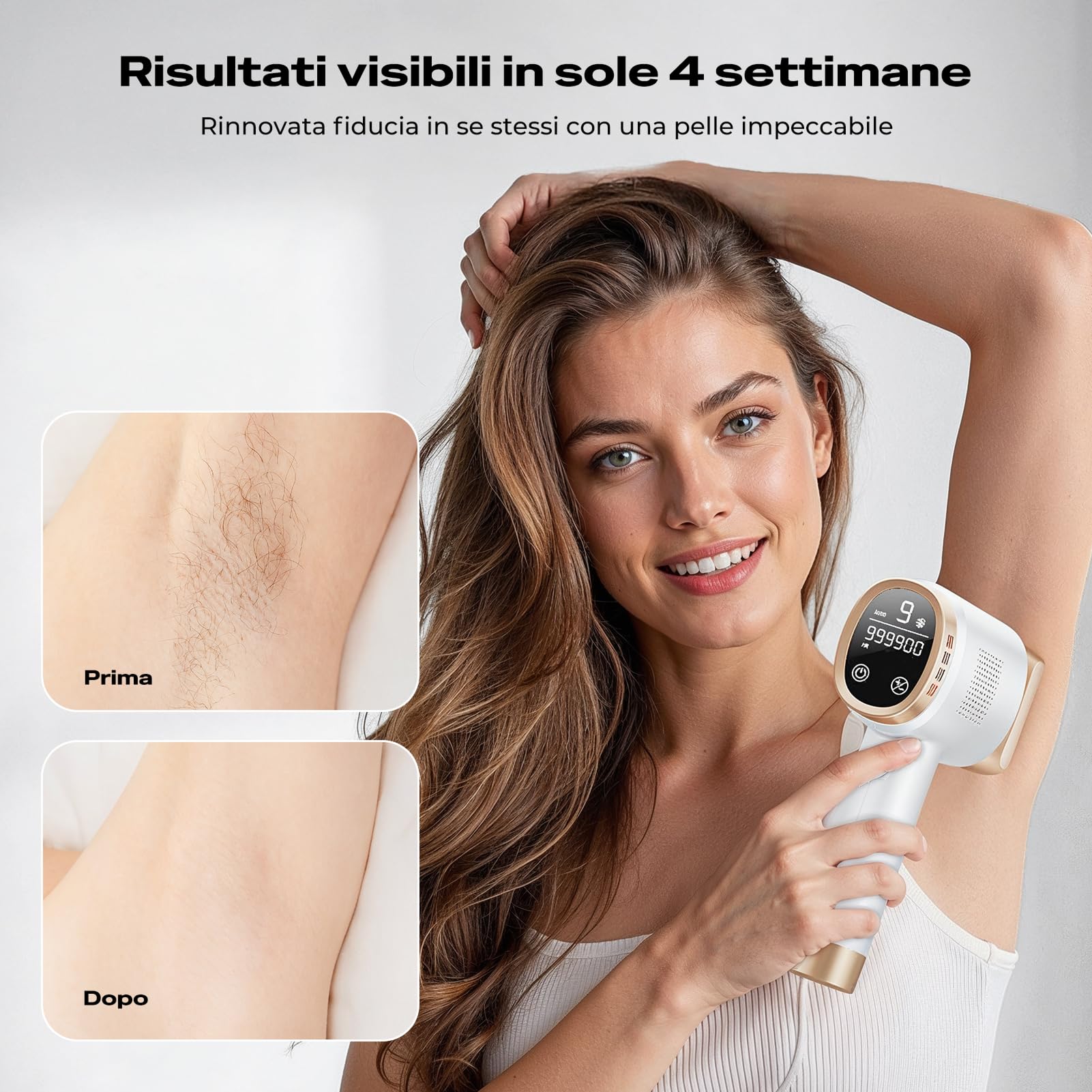 21J Epilatore Luce Pulsata con Raffreddamento a Ghiaccio 8°C,Epilatore Laser a 9 Livelli e Luce Rossa 600NM,Epilatore a Luce Pulsata Touchscreen per Uomini,Donne,Viso,Braccia,Zona Bikini,Corpo