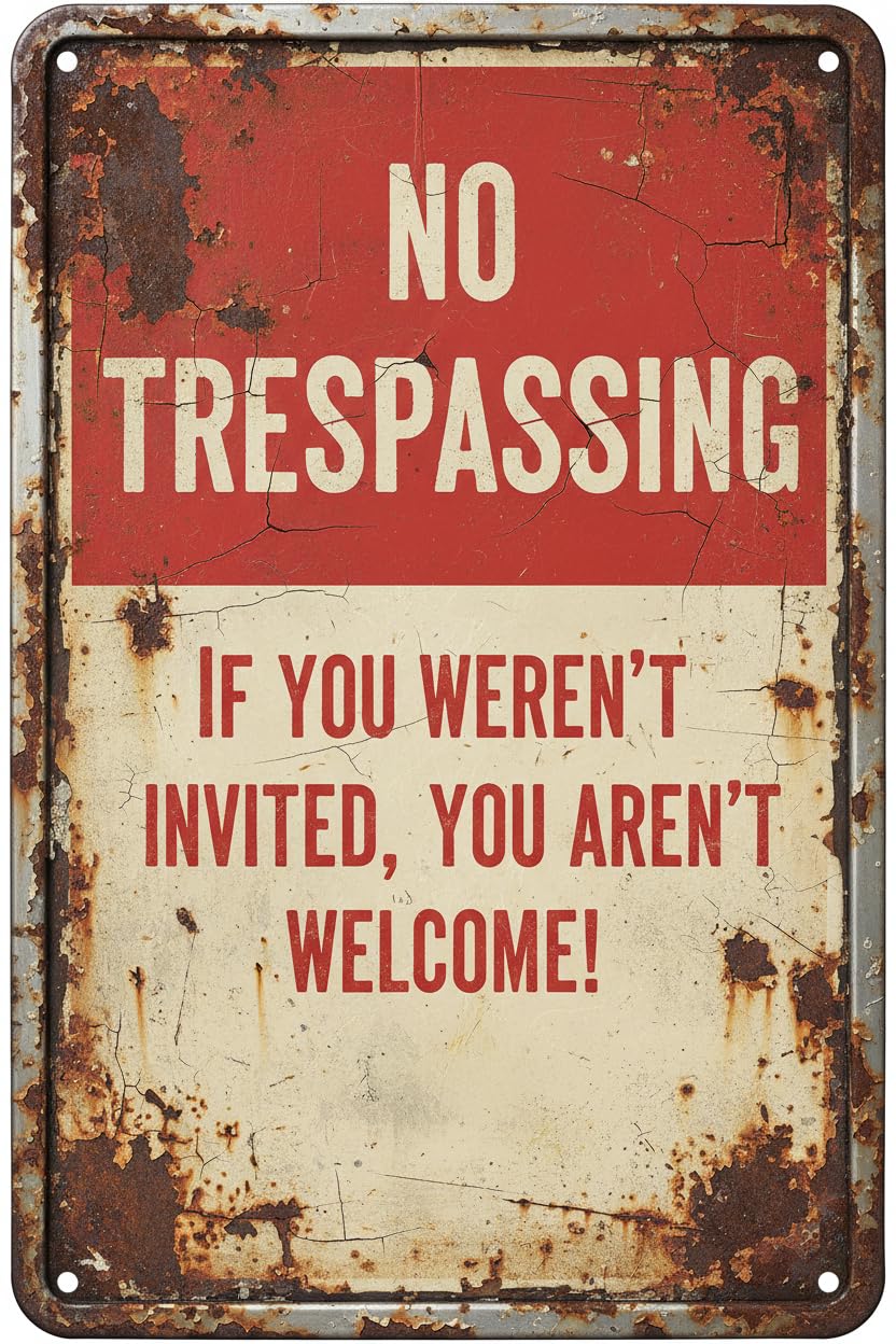 Wall Decor No Trespassing If You Weren't Invited You Aren't Welcome! Funny Notice Aluminum Metal Tin 8"x12" Sign Plate Vintage Signs Plates Printed