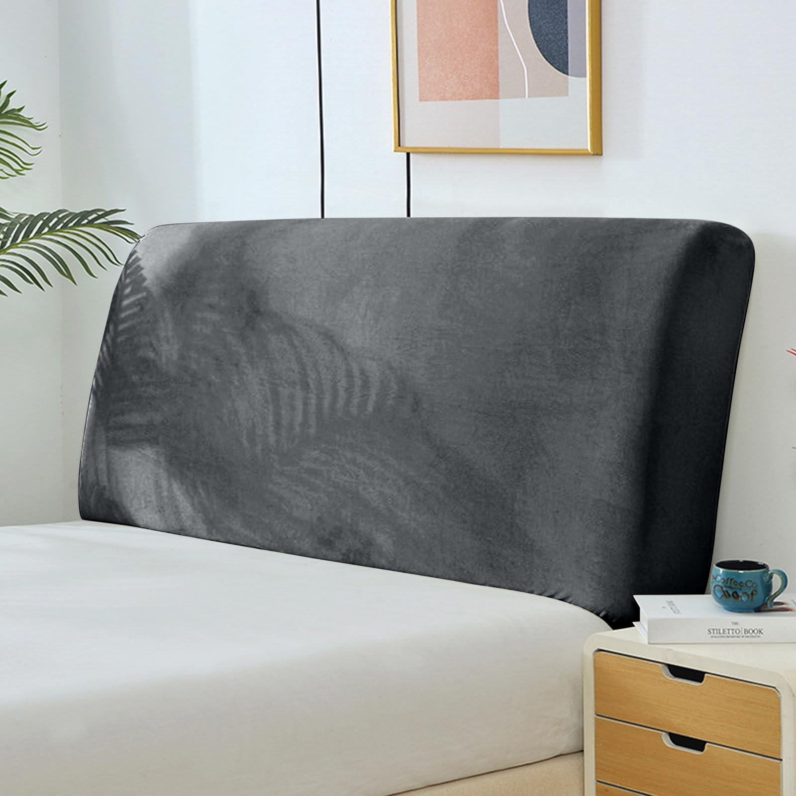 Yidaxing Cubre Cabecero de Cama, Suave Tejido de Terciopelo Elástico Antipolvo, Funda Protectora Antipolvo para Cabecero de Dormitorio Tapizado (120-140cm,Gris Oscuro)